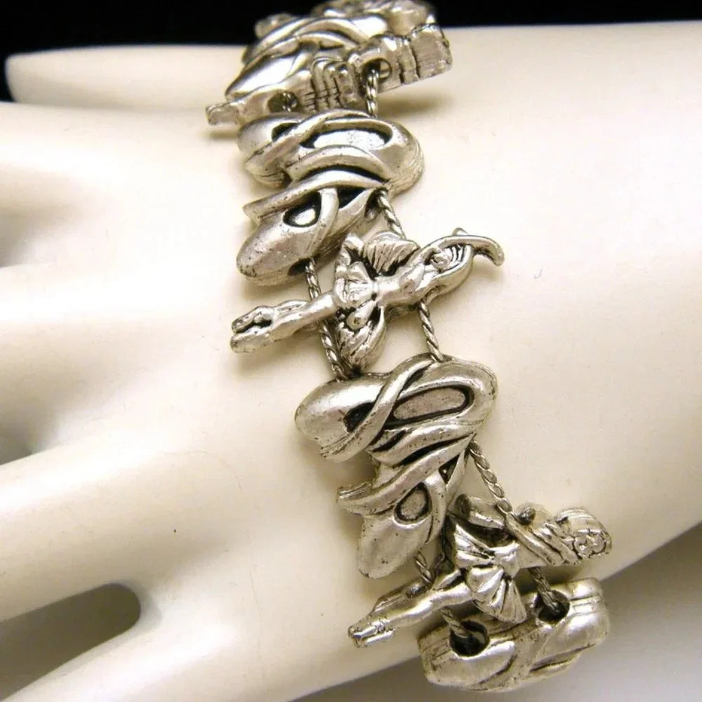 Silvertone Sliding Charm Ballet Bracelet